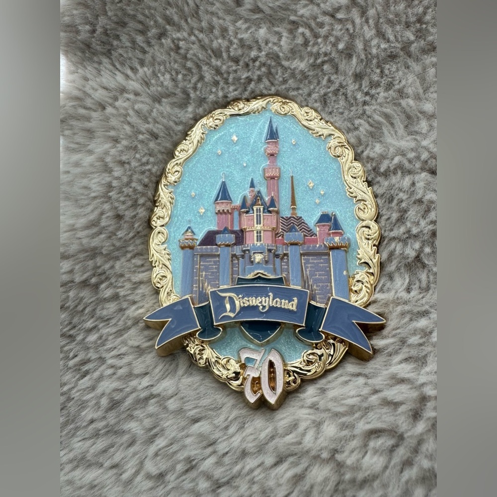Disneyland Park 70th Anniversary Sleeping Beauty Castle Glitter Enamel Magnet